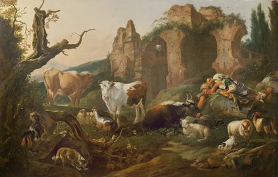 Bauernhoftiere in einer Landschaft, 1685 von Johann Heinrich Roos