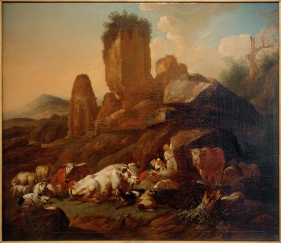 Ruhende Hirtin und Vieh von Johann Heinrich Roos