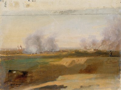 Landschaftsstudie mit brennenden Dörfern im Hintergrund von Johann Peter Krafft