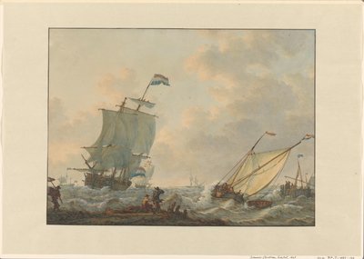 Segelschiffe auf unruhigem Wasser von Johannes Christiaan Schotel