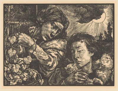 Zwei Frauen bei einer Weinrebe von Johannes Josephus Aarts