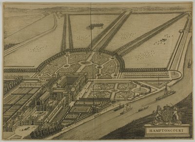 Hampton Court, Tafel sechs aus Britannia Illustrata von Johannes Kip