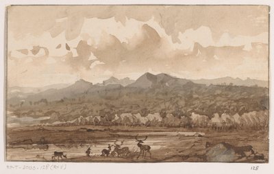 Berglandschaft mit Hirschen von Johannes Tavenraat (signed by artist)
