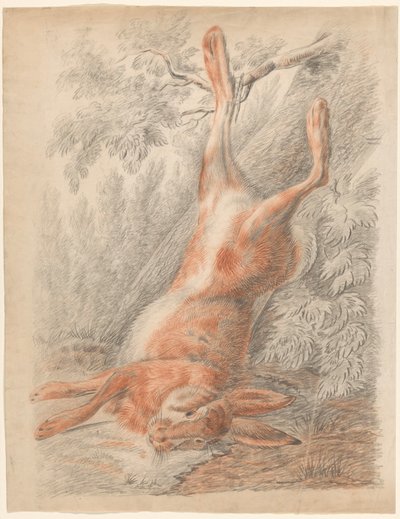 Toter Hase, an einem Bein hängend von Johannes Tavenraat
