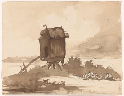 Mühle ohne Flügel am Wasser von Johannes Tavenraat