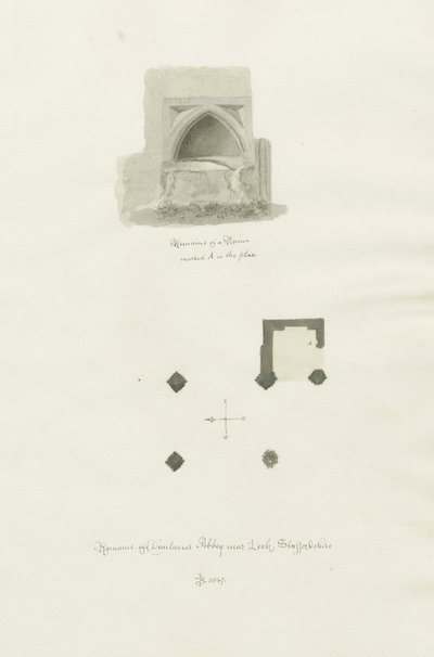 Dieulacres Abtei (Sepia-Zeichnung) von John Chessell Buckler