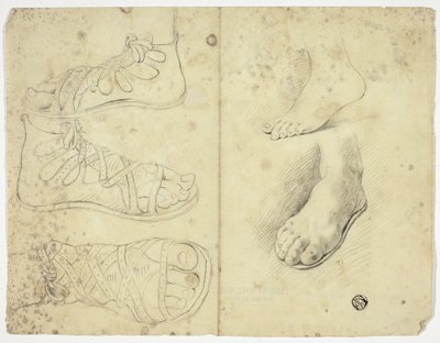 Zwei nackte Füße und drei sandalte Füße von John Downman