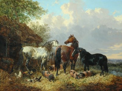 Drei Pferde mit Schweinen von John Frederick Herring Junior