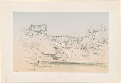 Gebäude an einem Damm von John Frederick Kensett
