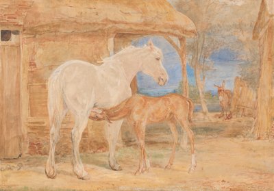Graue Stute und ein kastanienbraunes Fohlen von John Frederick Lewis