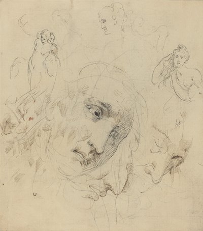 Studien mit zentralem weiblichen Gesicht von John Hamilton Mortimer