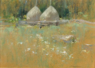 Heuhaufen am Waldrand von John Henry Twachtman