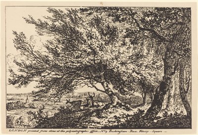 Landschaft mit Hirschen unter Bäumen von John Laporte