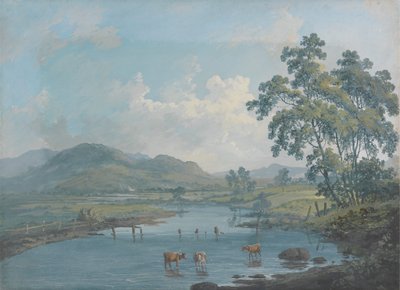 Flusslandschaft mit Viehtränke von John Laporte