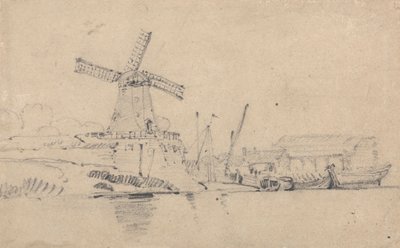 Fluss und Windmühle von John Sell Cotman
