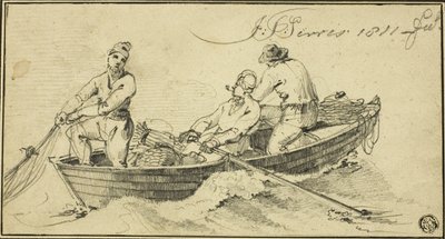 Drei Fischer in einem Boot von John Thomas Serres