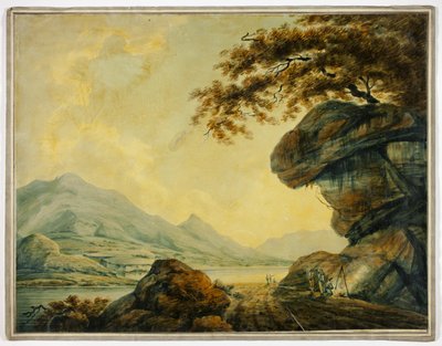 Reisende kochen am Straßenrand am See von John Warwick Smith