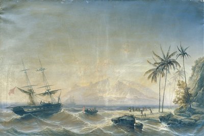 Kriegsschiff vor den Südseeinseln von Josef Carl Berthold Püttner