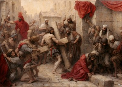 Jesus trägt das Kreuz durch Jerusalem von Josef Johann Michel