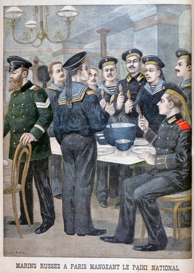 Russische Marinesoldaten essen Paiki in Paris, 1900 von Joseph Belon