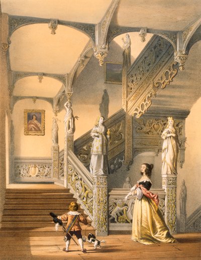 Große elisabethanische Treppe, Aldermaston, Berkshire von Joseph Nash