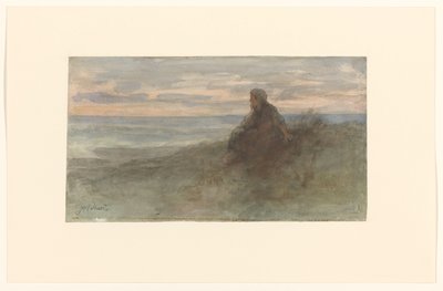 Sitzende Frau auf einer Düne am Meer von Jozef Israëls