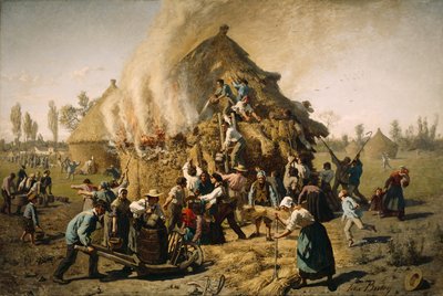 Feuer in einem Heuhaufen, 1856 von Jules Breton