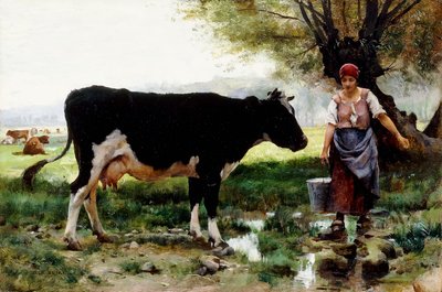 Eine Milchmagd mit ihrer Kuh von Julien Dupre