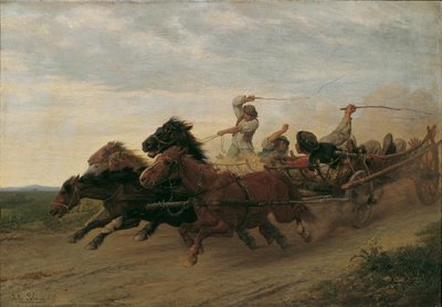 Wettfahrt betrunkener slowakischer Bauern von Julius von Blaas d. Ä.