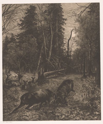 Waldlandschaft mit zwei kämpfenden Hirschen von Karl Bodmer