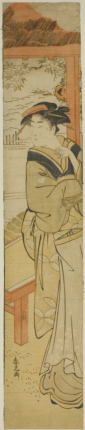 Kellnerin in einem Teehaus am Meer von Katsukawa Shunko
