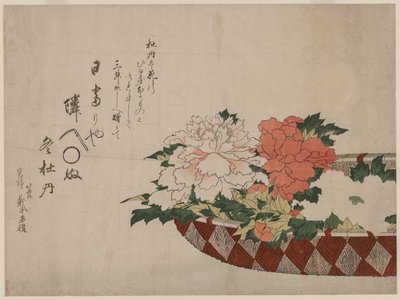Korb mit Pfingstrosen von Katsushika Hokusai