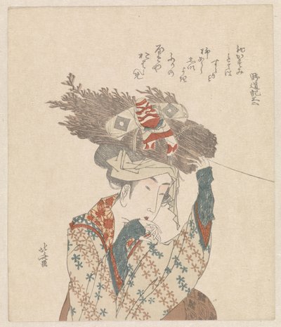 Frau mit Bündel Zweigen und Drachen von Katsushika Hokusai
