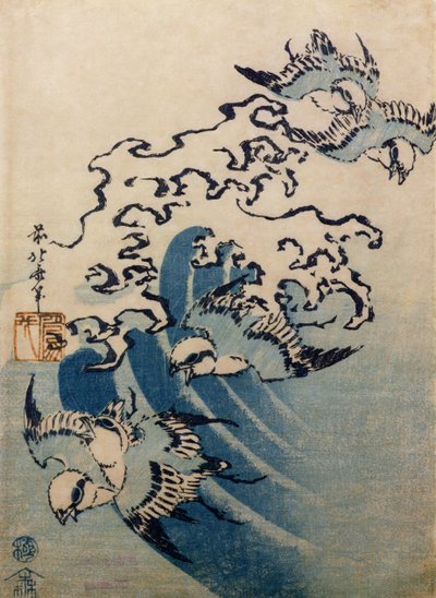 Wellen und Vögel, ca. 1825 von Katsushika Hokusai