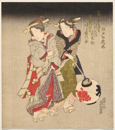 Fukagawa Kurtisane und eine Magd bei Nacht von Keisai Eisen