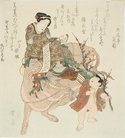 Mädchen reitet auf einem Ochsen von Keisai Eisen