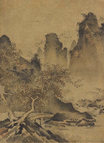 Landschaft: Berge, Bach und Brücke von Kenkō Shōkei