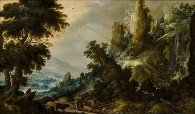 Berglandschaft mit Wasserfall, 1605-1609 von Kerstiaen Keuninck de