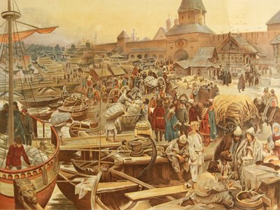 Hafen von Nowgorod, 1907 von Klavdiy Vasilievich Lebedev