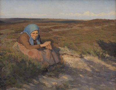 Eine alte Frau "Bette Dorte" auf der Heide von Larsen