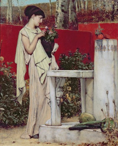 Frau mit einer Vase voller Blumen von Lawrence Alma Tadema
