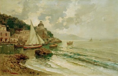Sommerliche Adriaküste mit Fischerbooten von Lazzaro Pasini