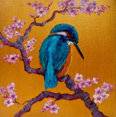 Eisvogel auf Blüten II, 2022 von Lee Campbell