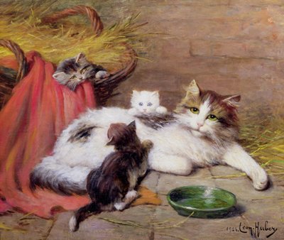 Katze mit Kätzchen, 1924 von Leon Charles Huber