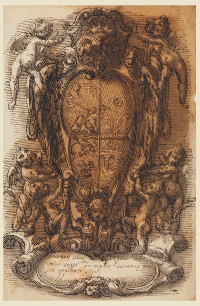 Entwurf eines Wappenschildes mit Wappen von Leonardo Scaglia