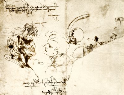 Entwürfe von zwei Männerköpfen von Leonardo da Vinci