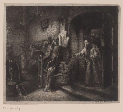 Innenraum einer Synagoge mit Gläubigen von Leopold Flameng