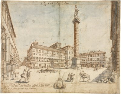 Achtzehn Ansichten von Rom: Die Piazza Colonna von Lievin Cruyl