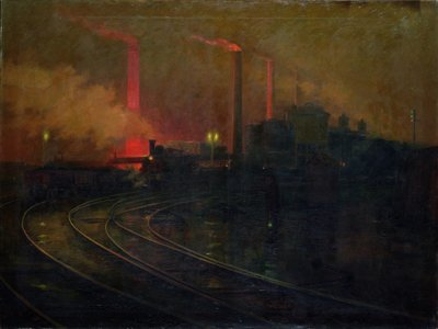 Die Stahlwerke, Cardiff bei Nacht von Lionel Walden