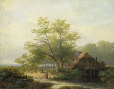 Eine Wassermühle in einer bewaldeten Landschaft von Lodewijk Hendrik Arends
